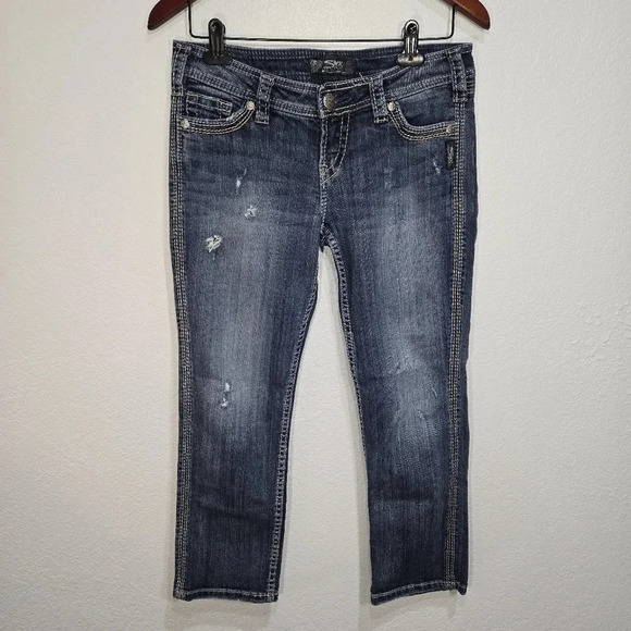 Silver Jeans Denim - Silver 27 Twisted Capri Cropped Denim Distressed Jeans